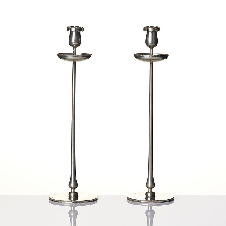 Josef Frank, a pair of pewter candlesticks, Firma Svenskt Tenn, Stockholm, 1956.