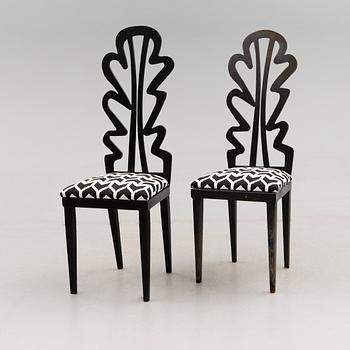 A pair of Birgit Broms patinated metal chairs, Sweden ca 1994.