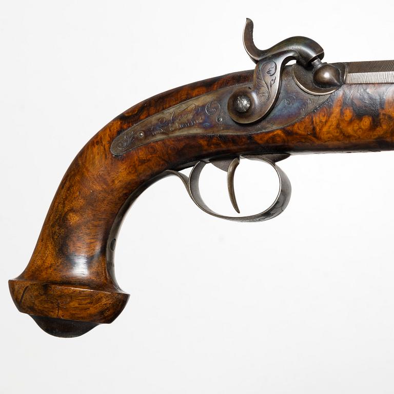 A piar of French percussion pistols, signed Aury, St. Etienne, 1850-80.