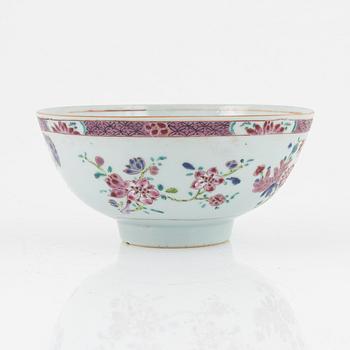 A famille rose dish, sauce boat and bowl, Qing dynasty, 18th Century.