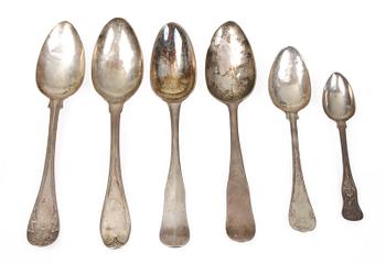 PARTI SKEDAR, 6 st, silver, Sverige, 1700-1800-tal. Ca 260 gr.