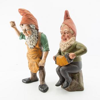 Gnomes 2 pcs probably Germany first half/mid 20th century painted terracotta.