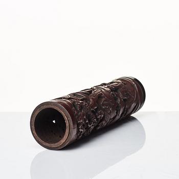 A carved cylindrical bambo parfumier, Qing dynasty, 19th Century.