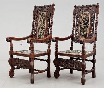 KARMSTOLAR, ett par, barockstil, 1900-tal.