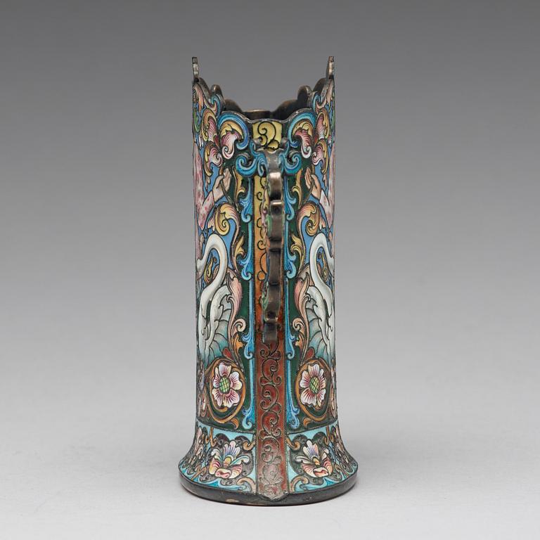 A Feodor Rückert silver and cloisonné enamled vase, Moscow 1899-1908.