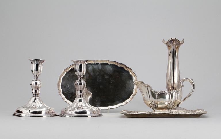 PARTI SILVER, 6 delar, bl.a. Hellströms Guldsmide, Stockholm. Vikt ca 647g.