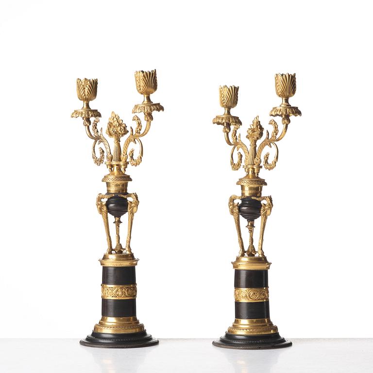 A pair of North European two-light candelabra, circa 1800.