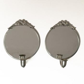 Mirror and mirror sconces, a pair, tin, Sweden, 1920s-30s.
