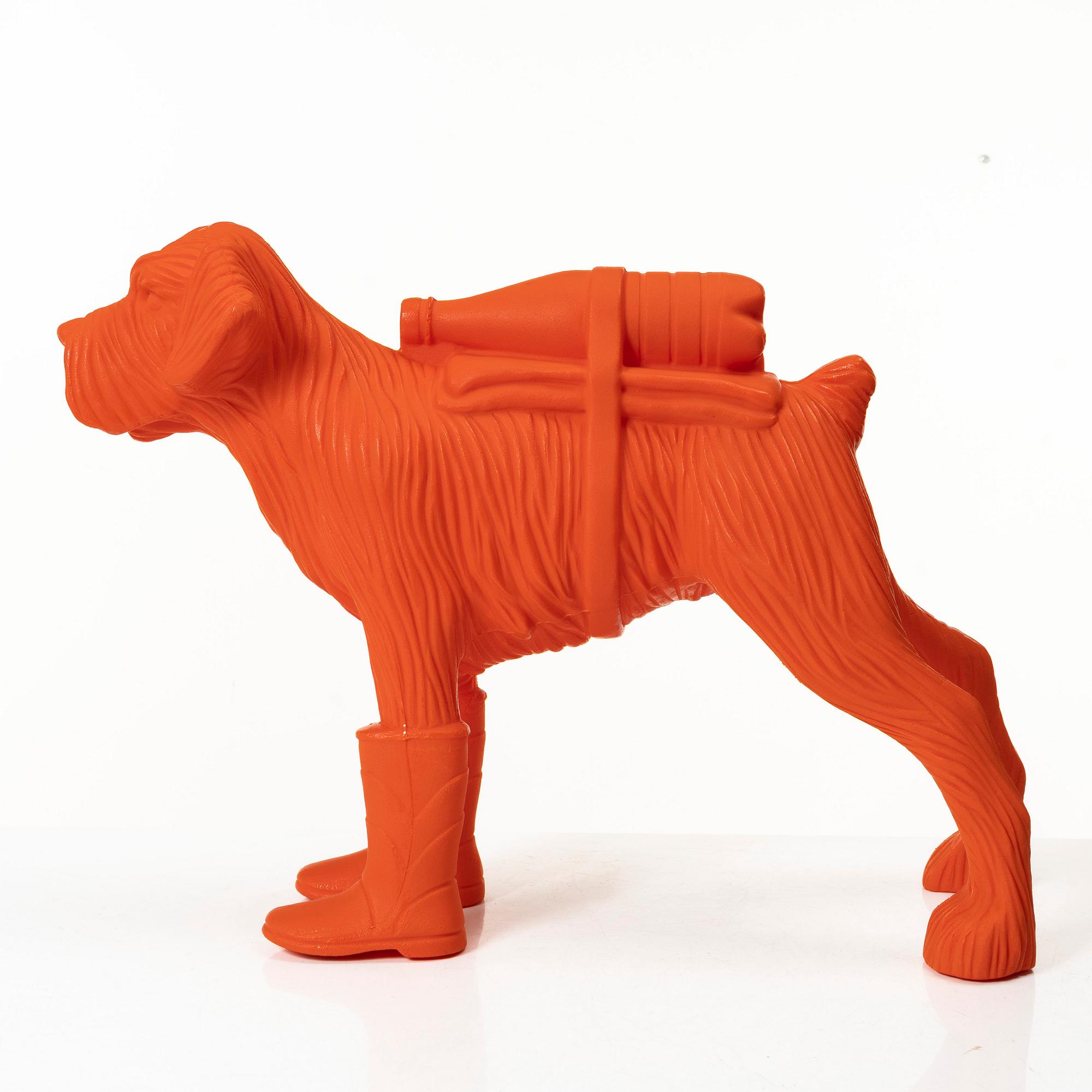 William Sweetlove, "Cloned Schnauzer with water bottle". (Orange).