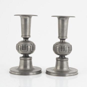 Edvin Ollers, a pair of pewter candlesticks, Stockholm 1960.