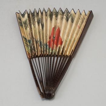 A chinese fan leaf painting by Cui Boping, signed and dated 1938.