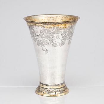 A Swedish 18th century parcel-gilt beaker, mark of Petter Julin, Köping 1765.