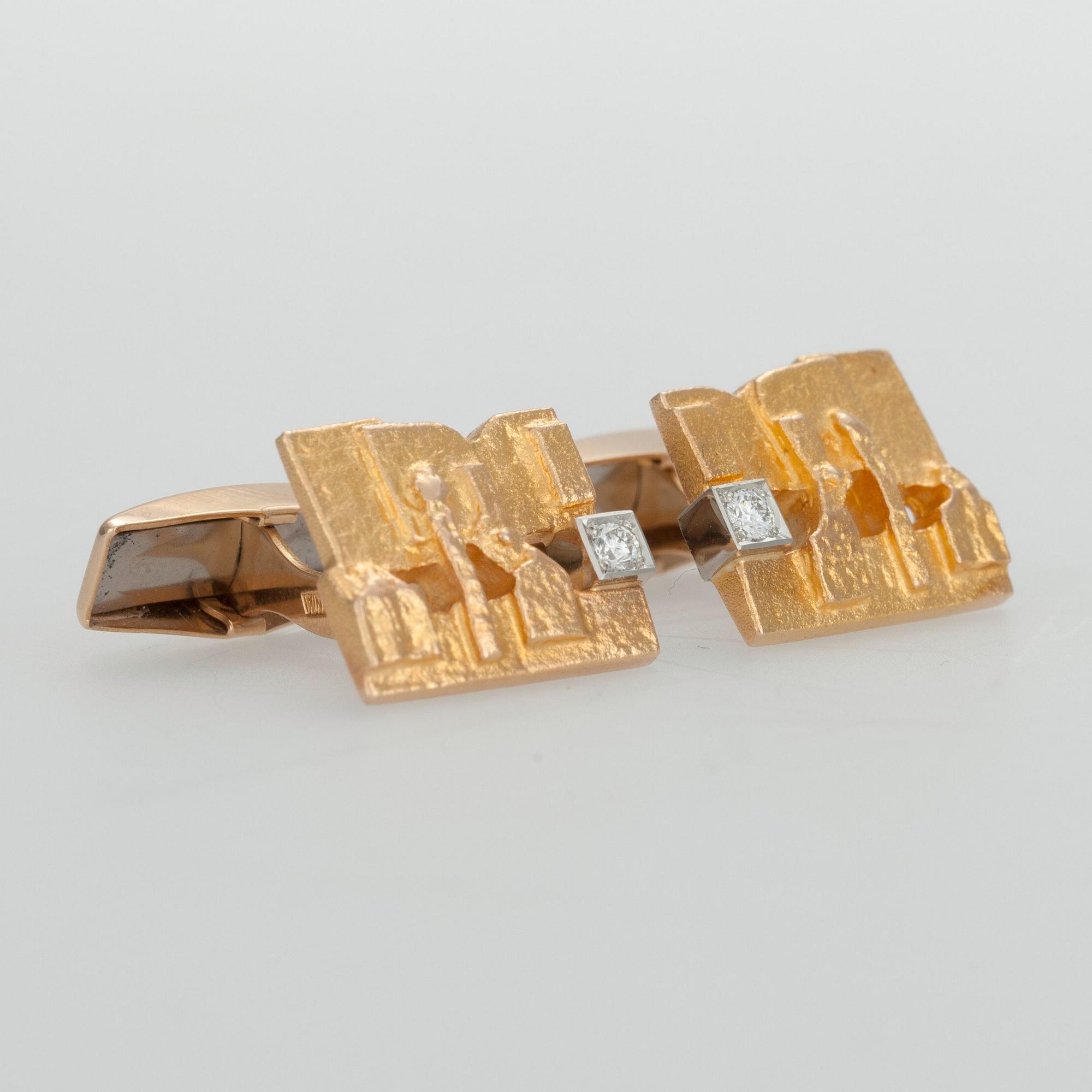 Björn Weckström, MANCHETTKNAPPAR, 14K guld, diamanter tot. 0,10 ct, "Crust of Ice", Björn Weckström Lapponia 1989.