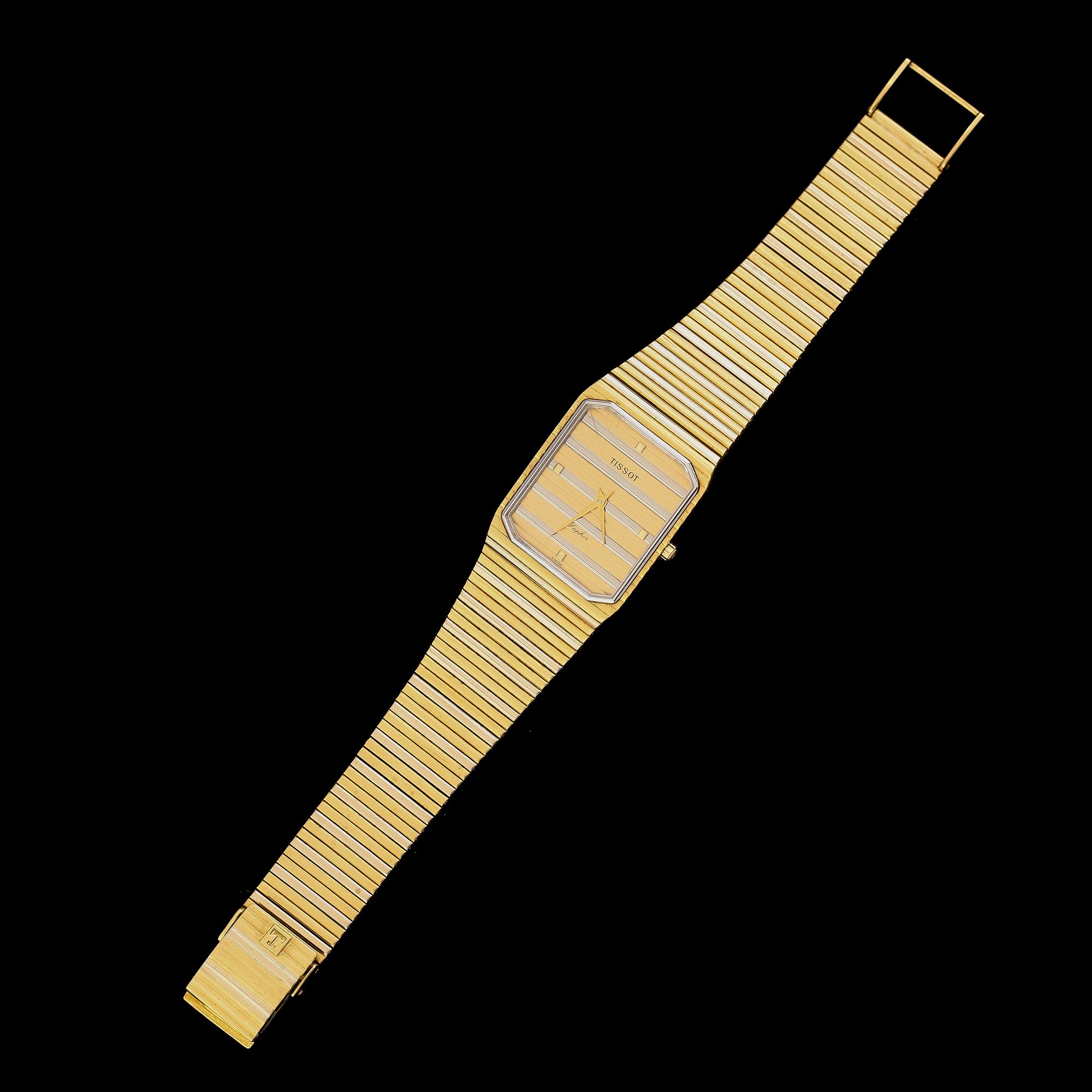 ARMBANDSUR, 18K tvåfärgat guld, Tissot Saphir, sannolikt 1980-tal. Total vikt inklusive urverk ca 80 g.