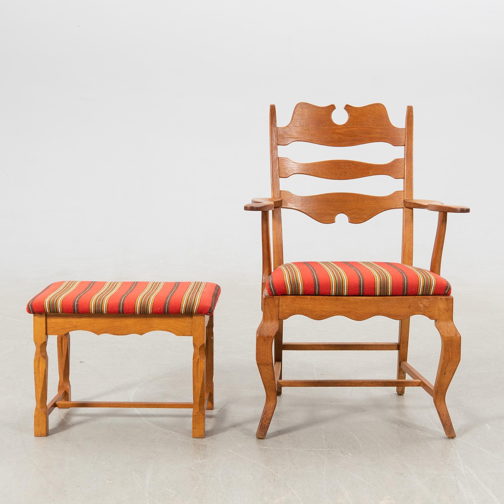 Henning Kjærnulf armchair and stool "Razorblade" EG Möbel Denmark 1960s.