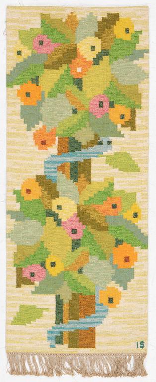 Ingegerd Silow, Wall hanging, röllakan, “Paradisäpple”, signed IS, approximately 170 x 70 cm.