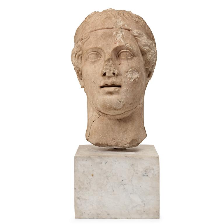 A marble portrait head of an athlet, Roman 150 AD or later ie until modern times.