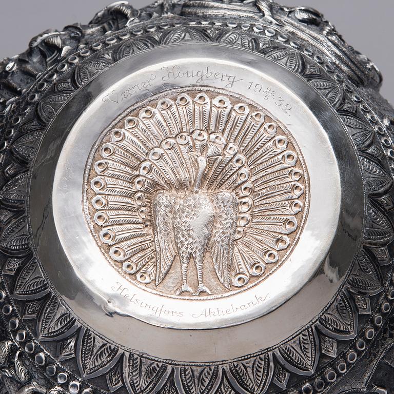 INDIAN/BURMESE SILVER BOWL with Peacock Marking.  Weight 900 g. Around 1900.