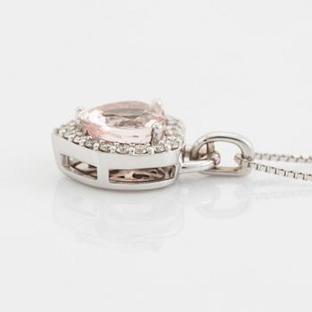 Heart shaped morganite and brilliant cut diamond necklace.