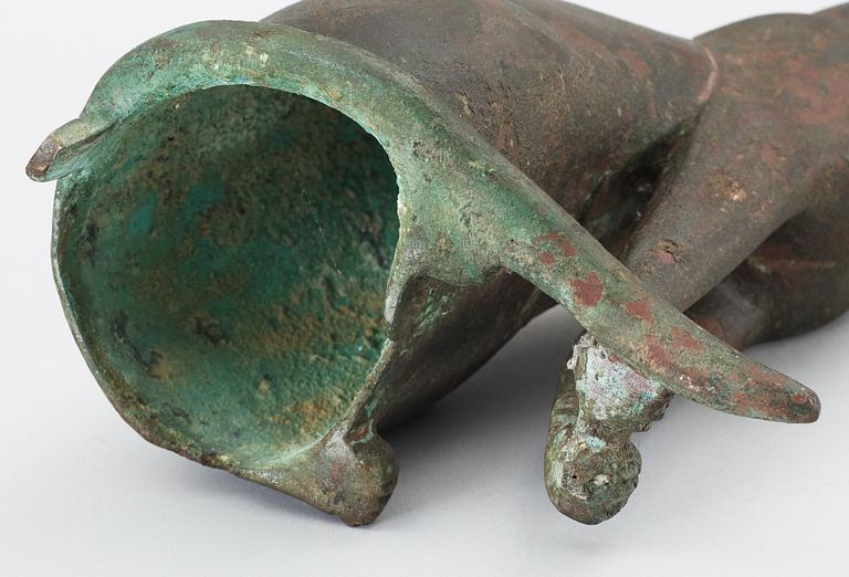 A bronze cat statuette, Egypt, possibly 22-30 Dynasty, 945-332 BC.