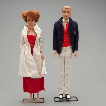 BARBIEDOCKOR, 2 st med tillbehör, Mattel, 1950/60-tal.