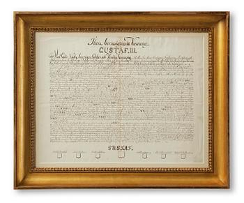 218. Gustav III.  Handskrivet utmaningsbrev till riddarspelet på Ekolsund 1776.