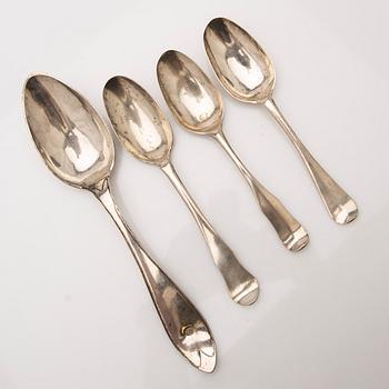 Spoons, 4 pcs, including Carl Fredrik Seseman and Peter Pihl, 18th/19th century.