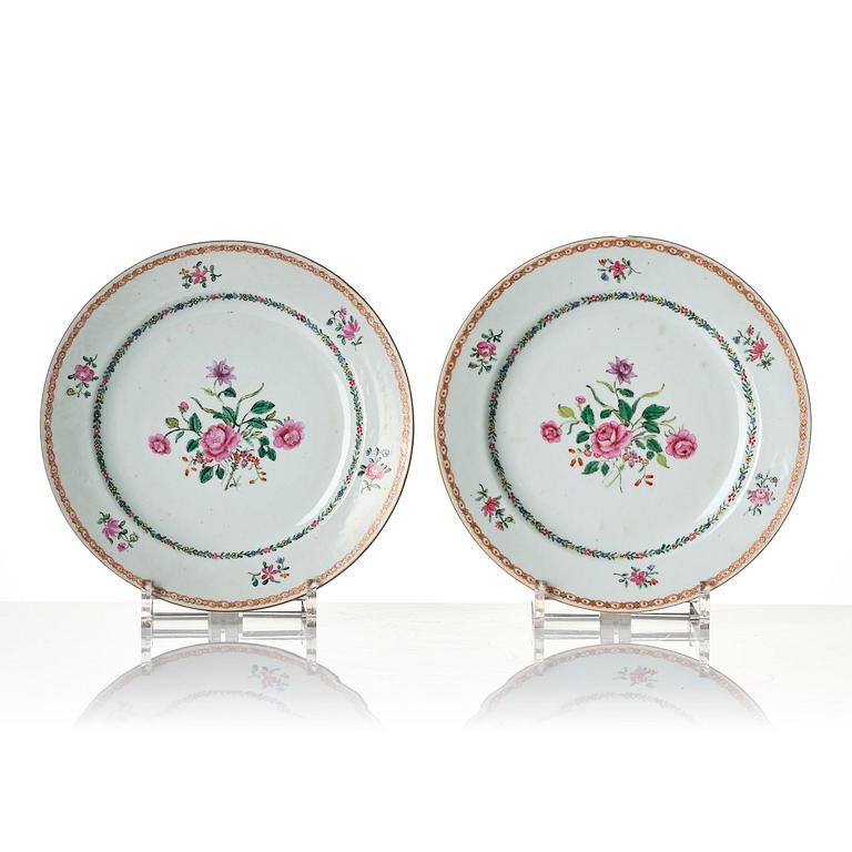 A set of six famille rose diner plates, Qing dynasty, Qianlong (1736-95).