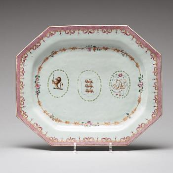 A pair of famille rose armorial dishes, Qing dynasty, Qianlong (1736-95).