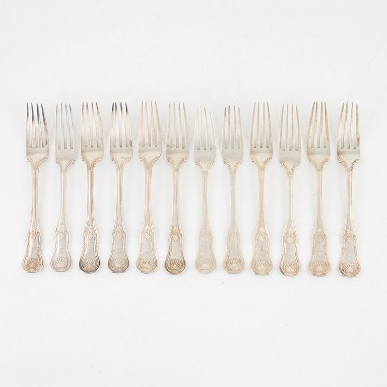 Twelve silver forks, model 'Engelsk Snäck', by Carl Tengstedt, Gothenburg, Sweden, 1856.