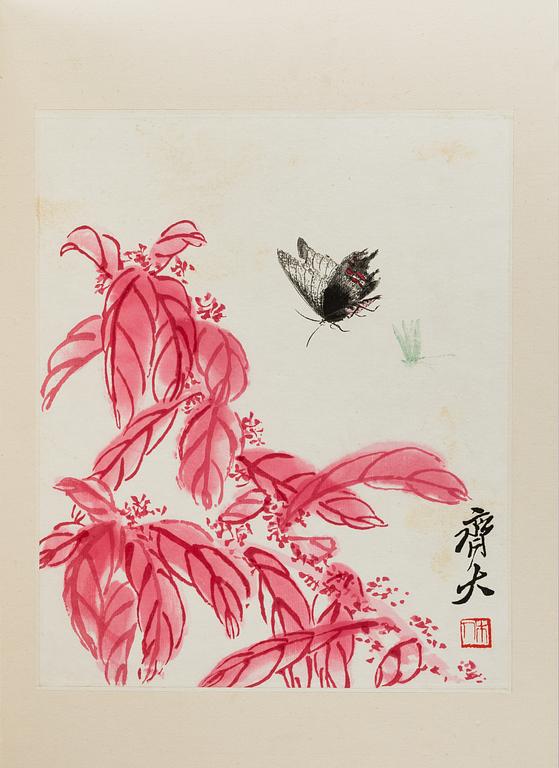 Book with 13 woodcuts in colours, after paintings by Qi Baishi, 'Kexi Wusheng', 1957.