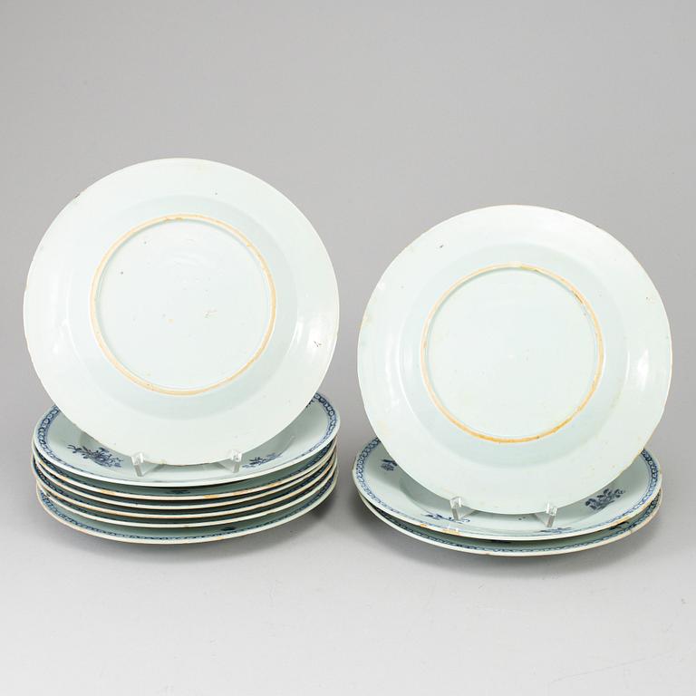 A group of 10 blue and white plates, Qing dynasty, Qianlong (1736-95).