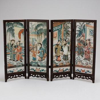 A Chinese glass painting, four sections, early 20th century.