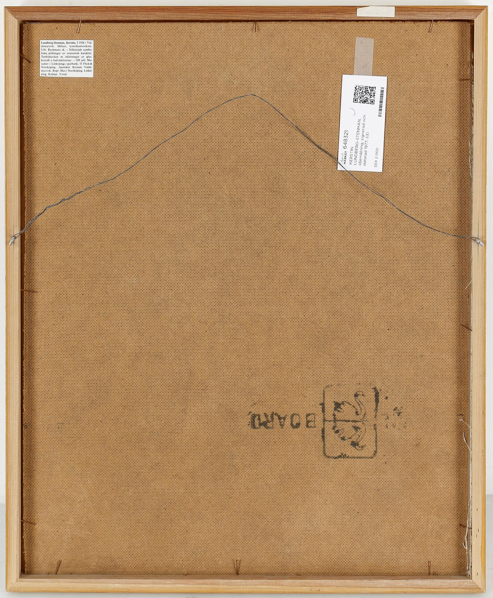 KERSTIN LUNDBERG-STENMAN, oljemålning, signerad och daterad 1977.