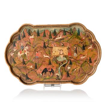 343. An Indian papier mache tray, probably late Mogul empire (1526-1858).