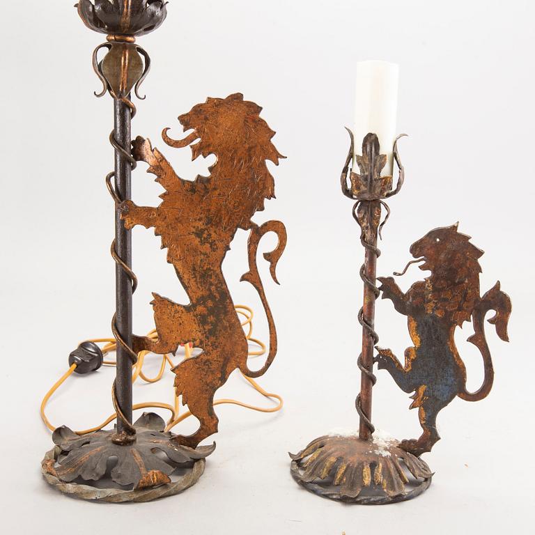 Bordslampa samt ljusstake, Italien, 1900-talets mitt.