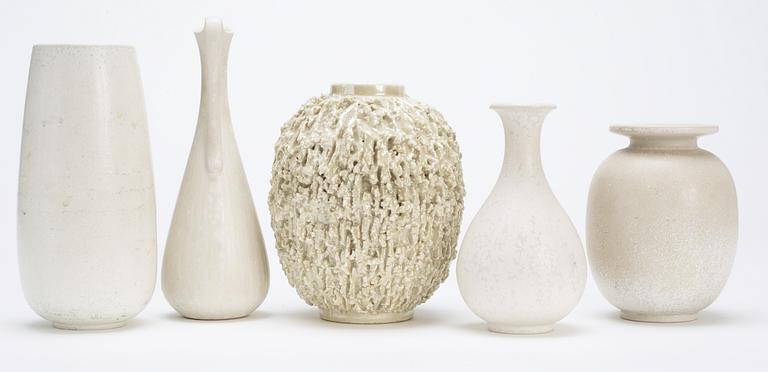 A set of five Gunnar Nylund stoneware vases, Rörstrand.