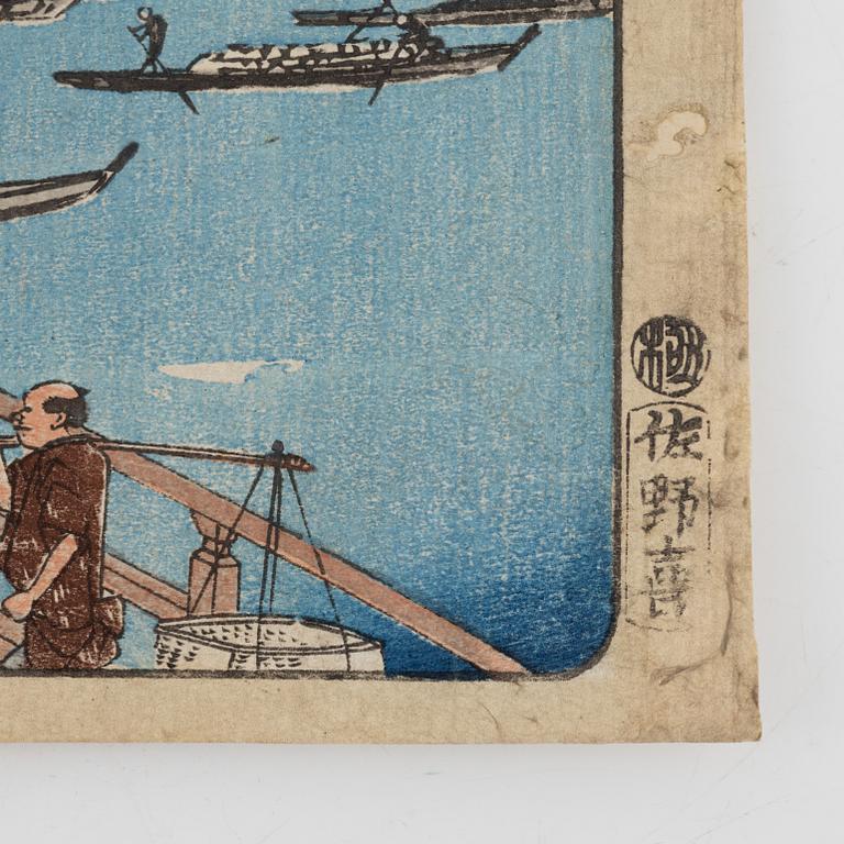 Ando Utagawa Hiroshige, after, four woodblock prints.