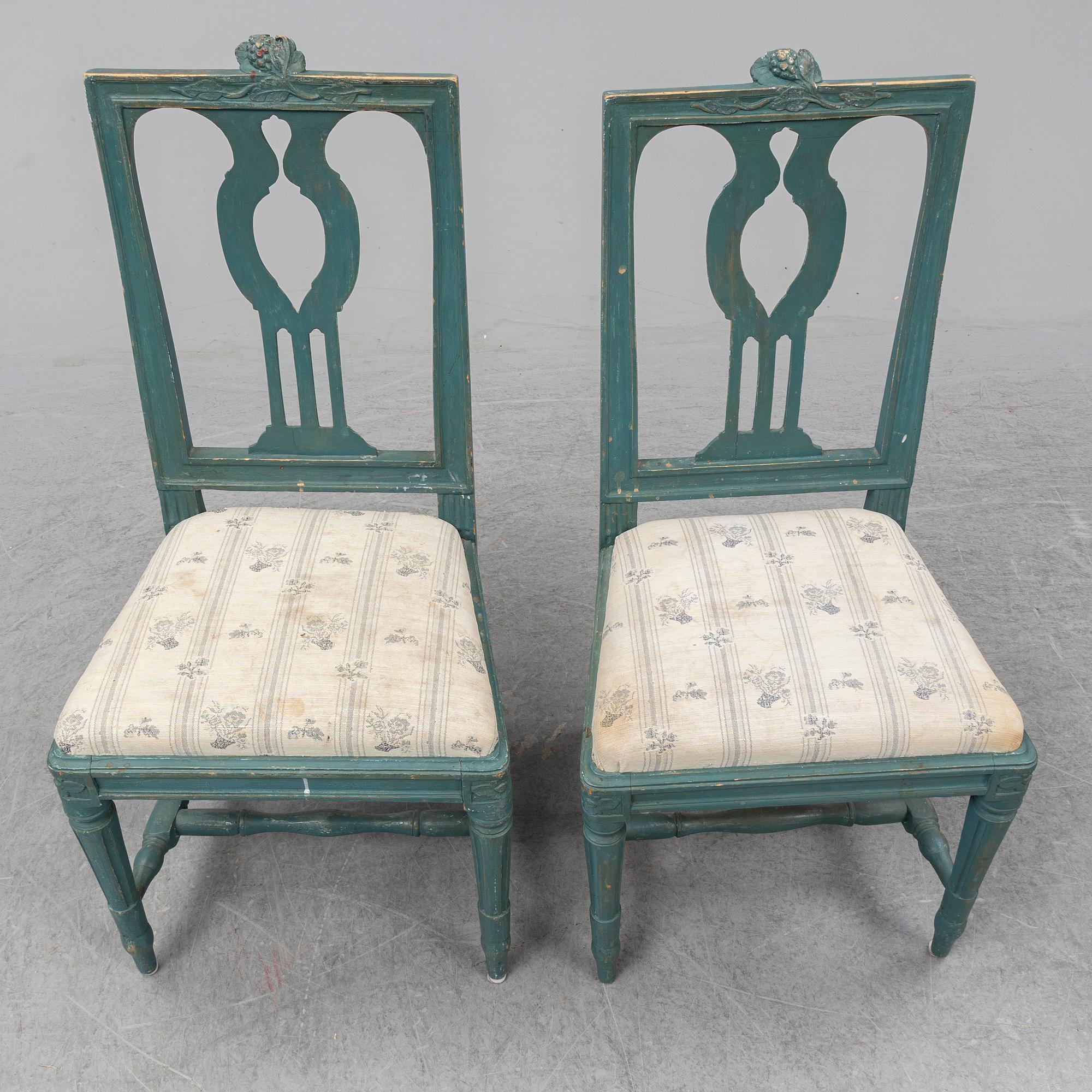 JOHAN PETTER MANSNERUS, stolar, ett par, gustavianska Stockholmsarbeten, 1700-talets andra hälft.