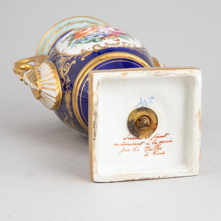 An Empire style porcelain urn decorated by Atelier Le Tallec, France, mid 20th century.