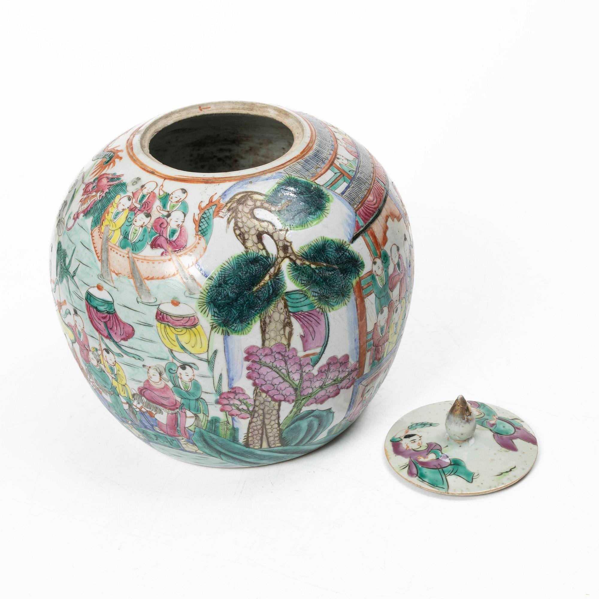 Kruka med lock, porslin, Kina, sen Qingdynasti.