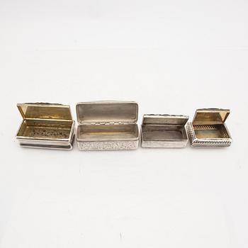 A set of four 19th century silver boxes.