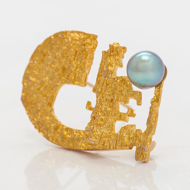 Björn Weckström, brosch "Solskeppet", 14K guld, odlad pärla, Lapponia 1968.