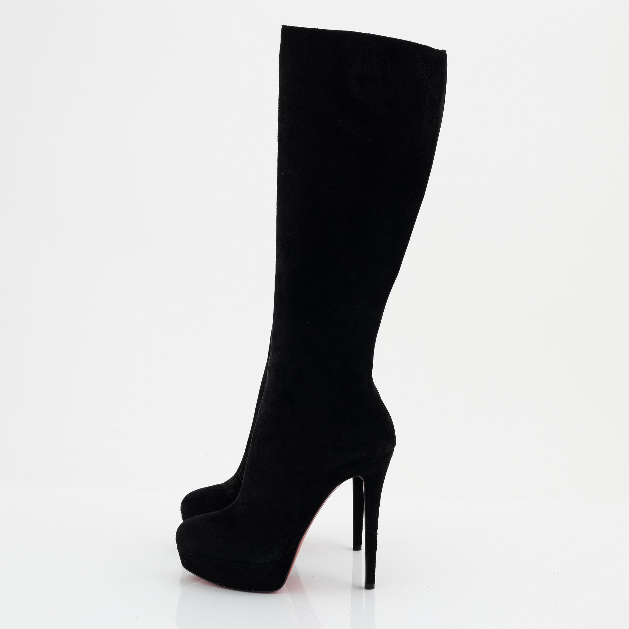 Christian Louboutin, a pair of black suede stiletto boots, size 36 1/2.