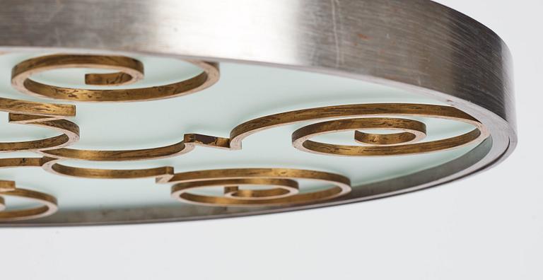 Lars Holmström, a Swedish Grace brass and steel framed ceiling light, Arvika 1920-30's.