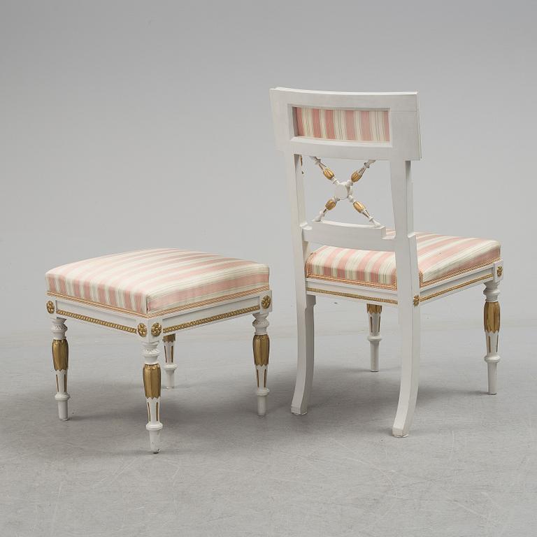 A set of two armchairs, a sofa, a stool and a chair. Early 20th century.
