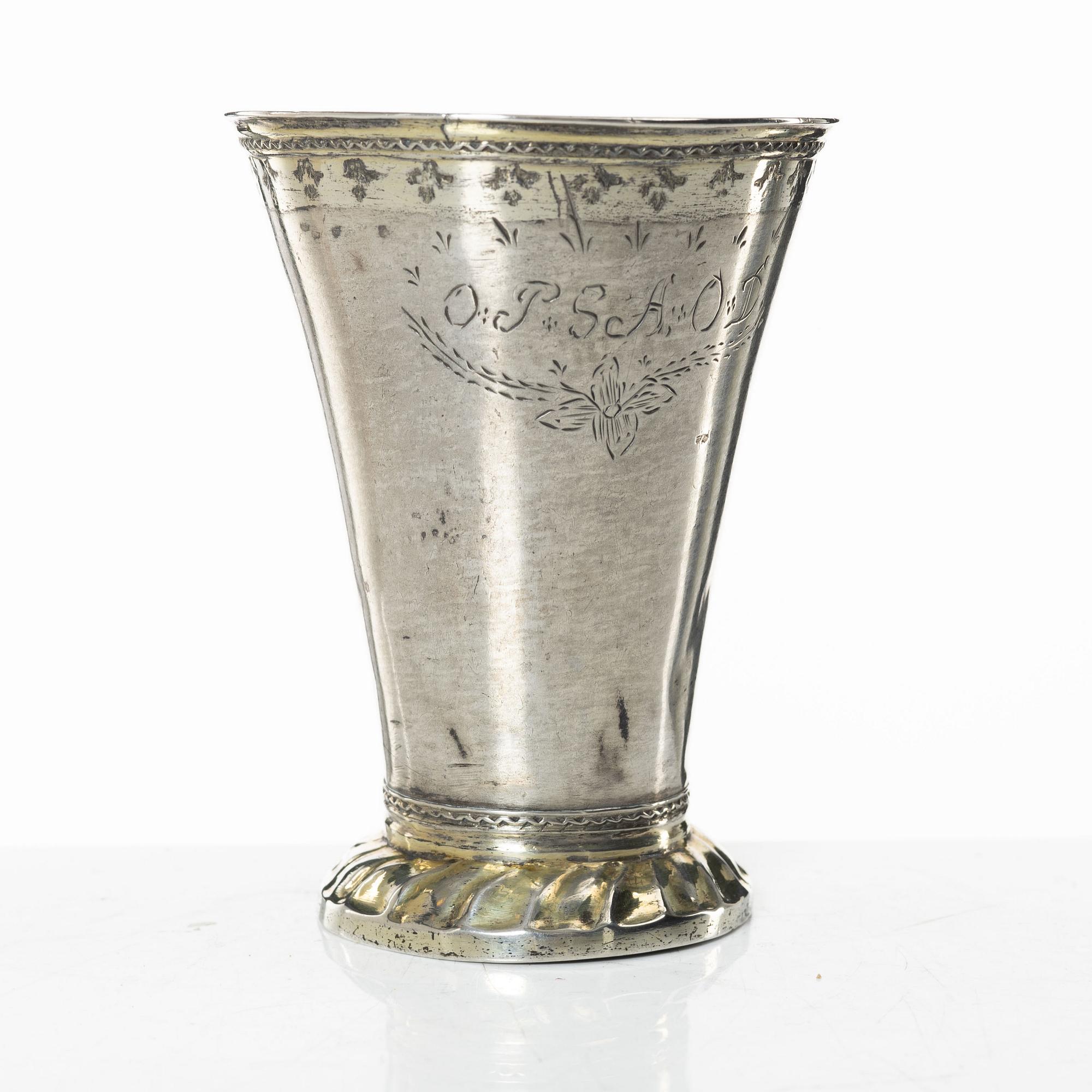 A silver beaker, unclear maker's mark, probably Christoffer Wasserman, Lindesberg Sweden 1769.