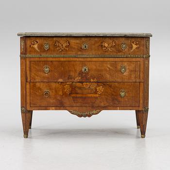 A Gustavian marquetry commode by C- Lindborg (master in Stockholm 1781-1808).