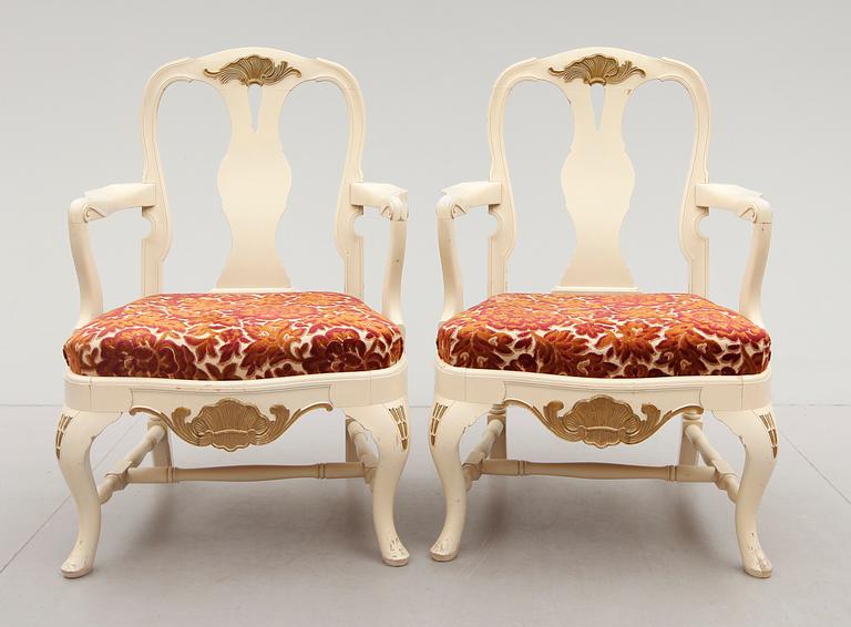 STOLAR OCH KARMSTOLAR, 6 + 2 st, barockstil, 1900-tal.