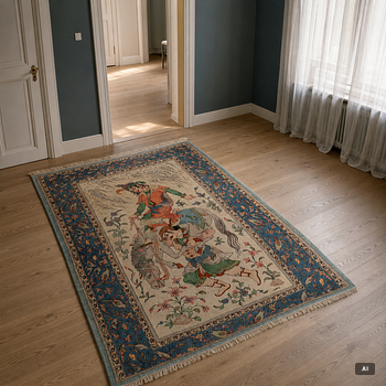 An Isfahan, figural rug, signed, c. 172 x 109 cm.